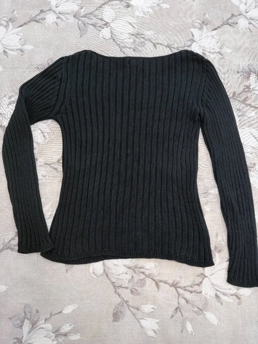 Banana Republic Black Ribbed Boat Neck Sweater L 100% Cotton Bateau Classic